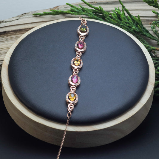 Multi-Colour Tourmaline Halo Link Bracelet