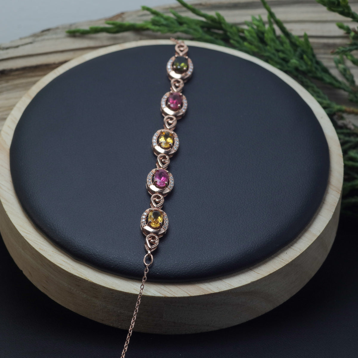 Multi-Colour Tourmaline Halo Link Bracelet