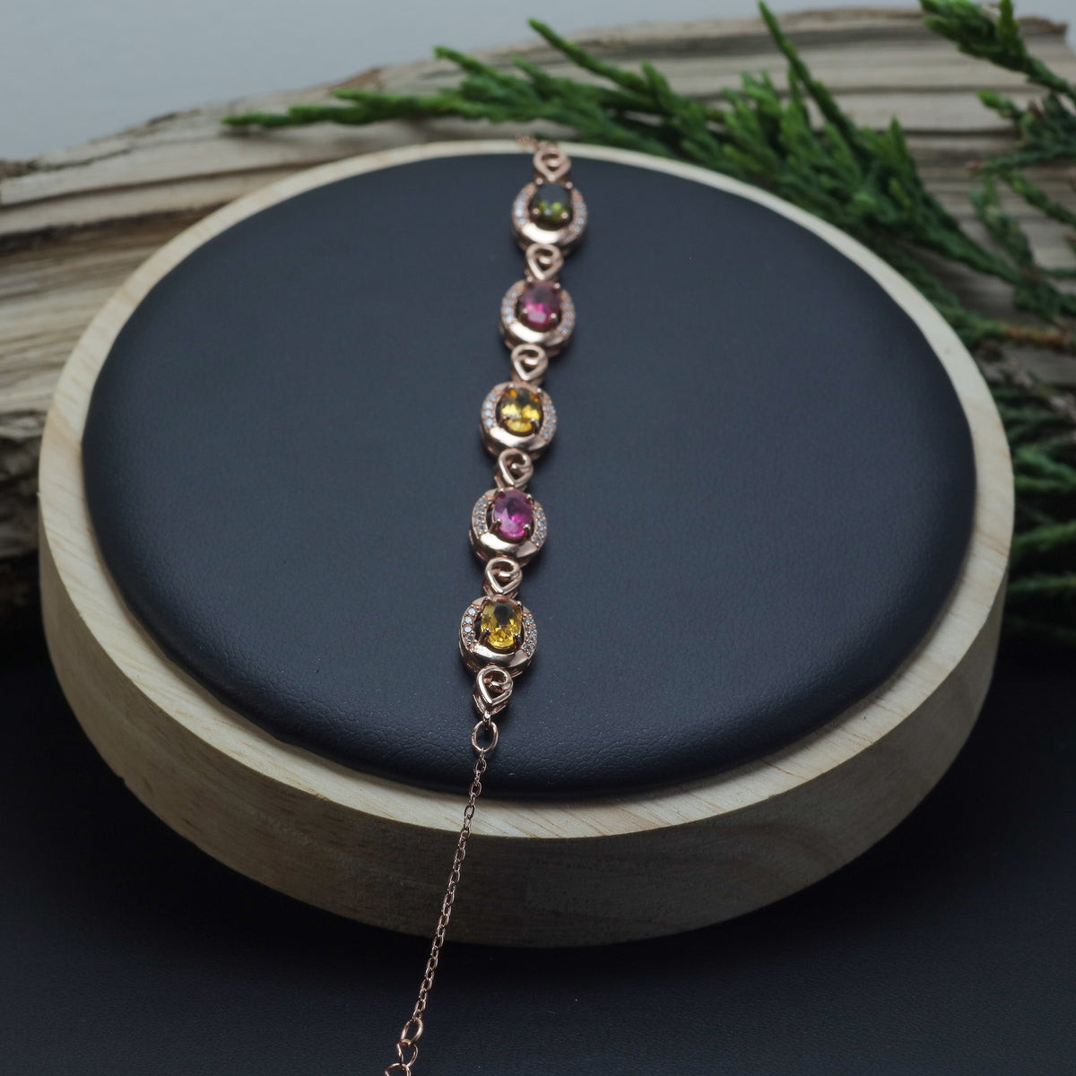 Multi-Colour Tourmaline Halo Link Bracelet