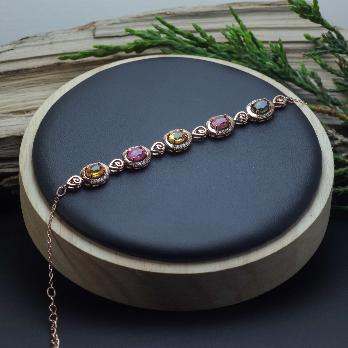 Multi-Colour Tourmaline Halo Link Bracelet