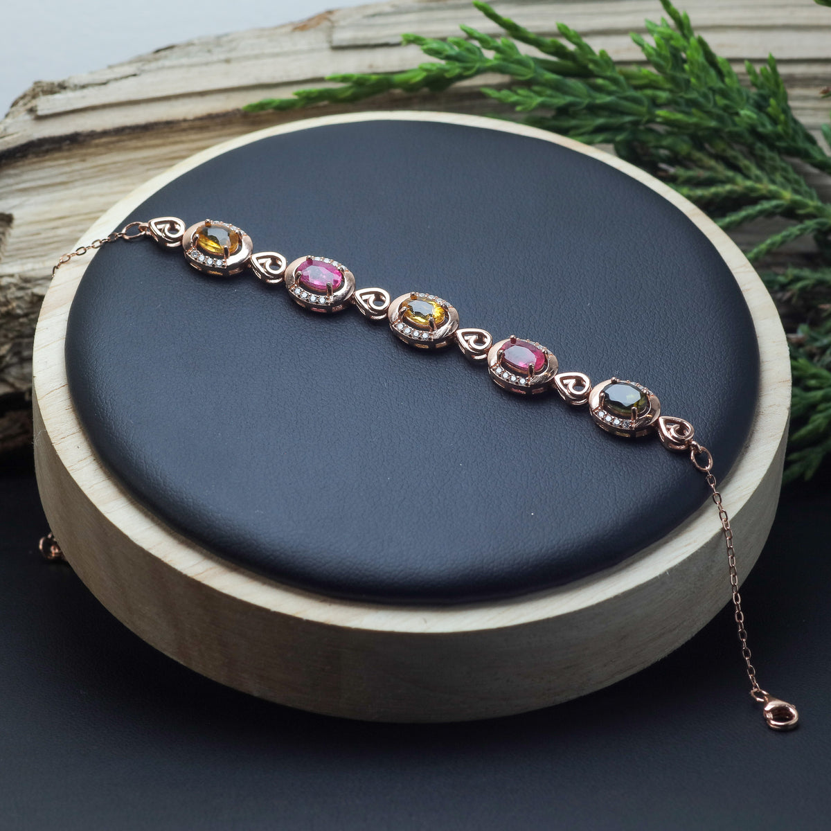 Multi-Colour Tourmaline Halo Link Bracelet