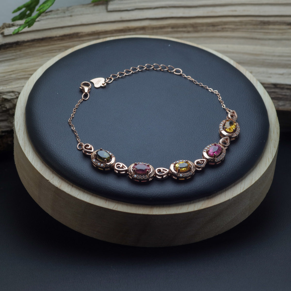 Multi-Colour Tourmaline Halo Link Bracelet