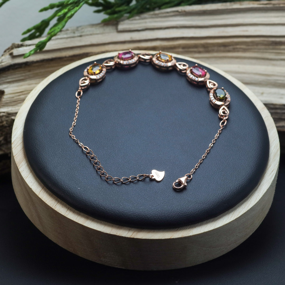 Multi-Colour Tourmaline Halo Link Bracelet