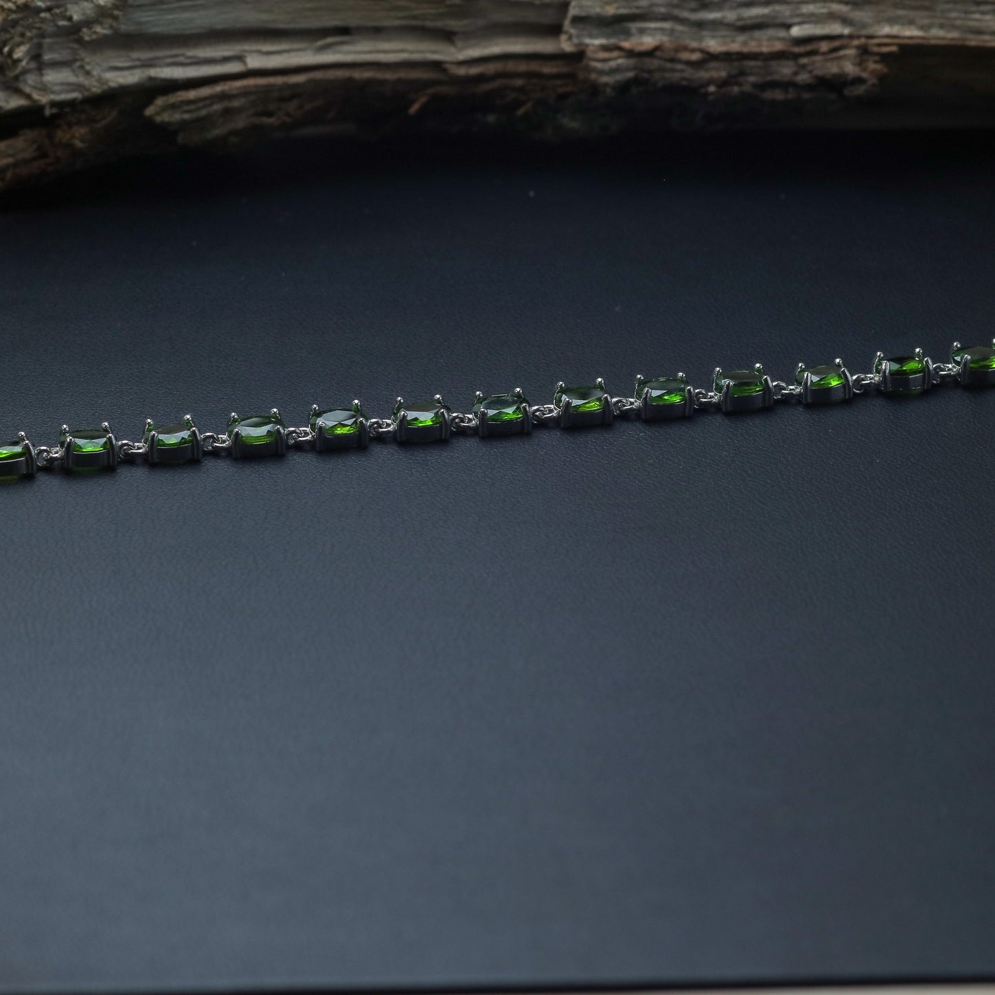 Natural Chrome Diopside Sterling Silver Tennis Bracelet