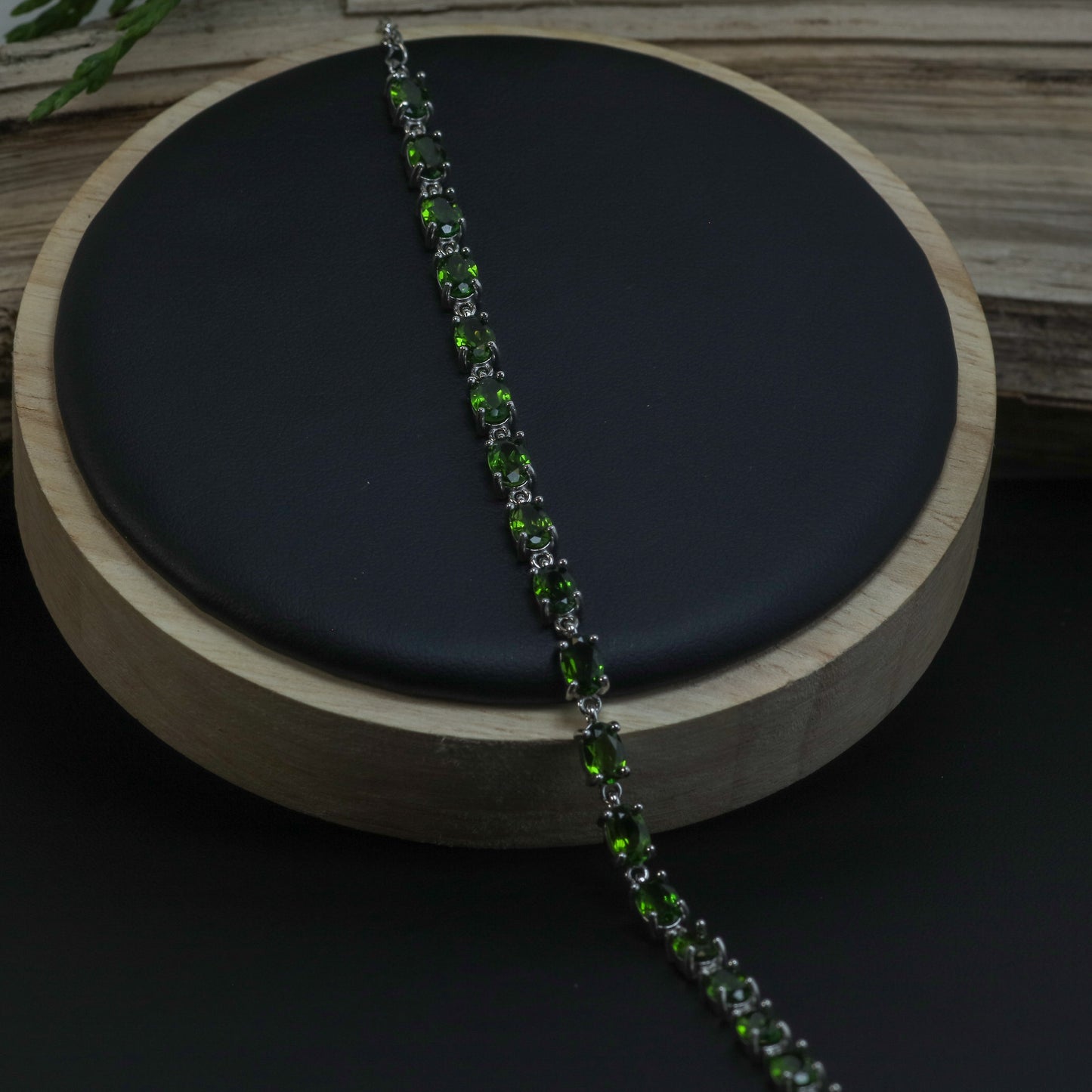 Natural Chrome Diopside Sterling Silver Tennis Bracelet