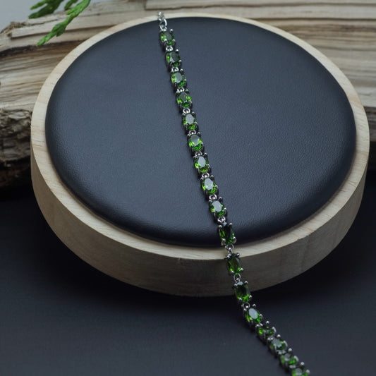 Natural Chrome Diopside Sterling Silver Tennis Bracelet