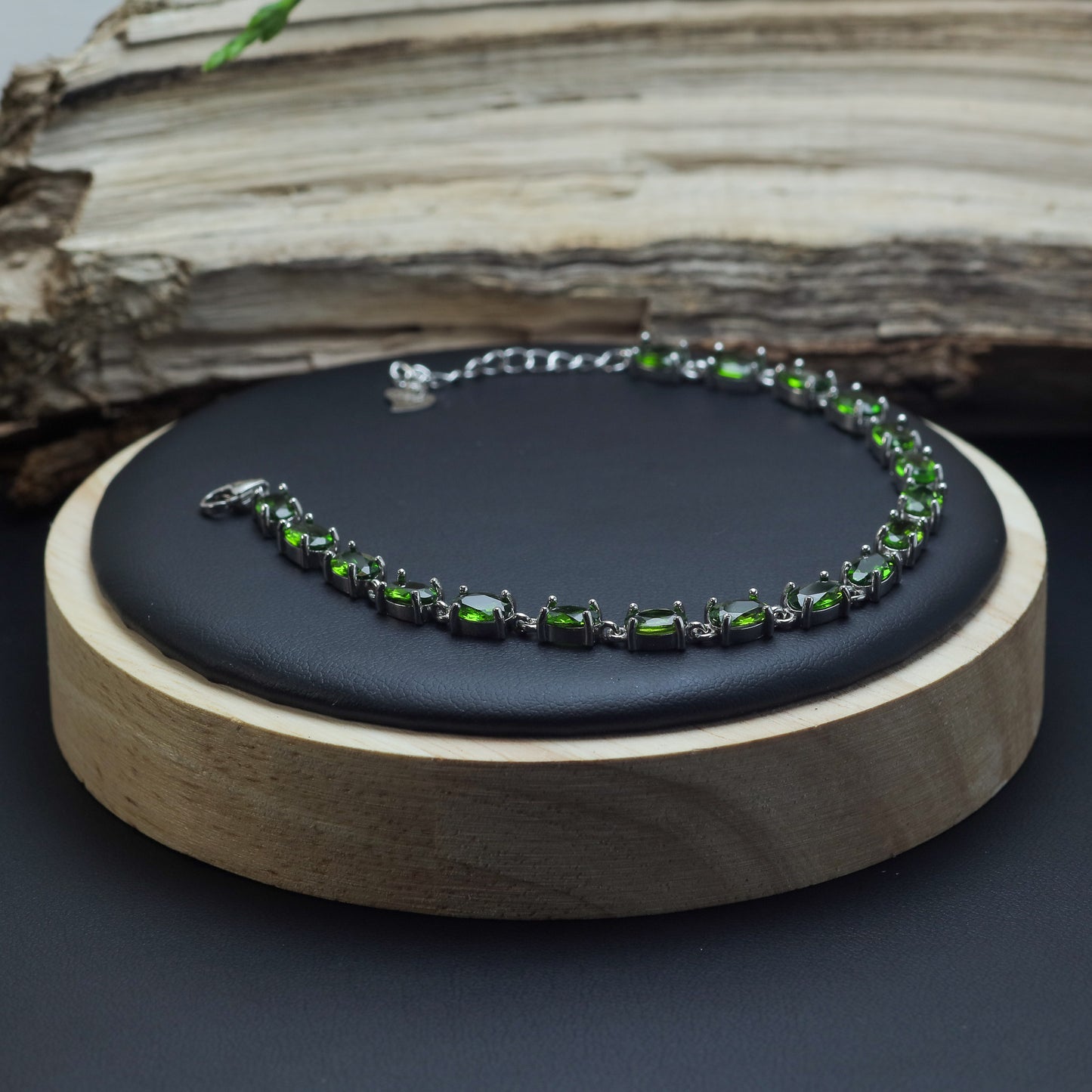 Natural Chrome Diopside Sterling Silver Tennis Bracelet