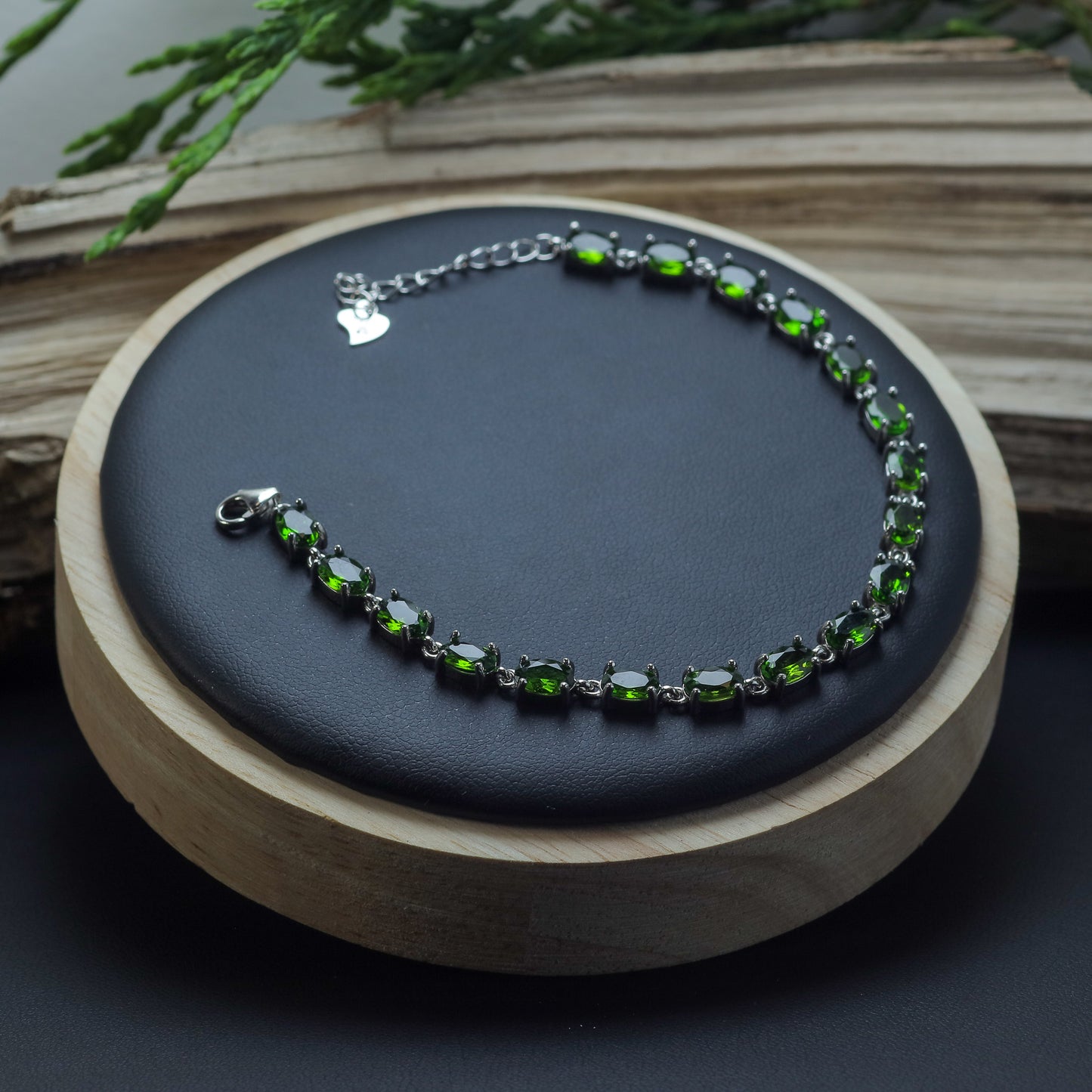 Natural Chrome Diopside Sterling Silver Tennis Bracelet
