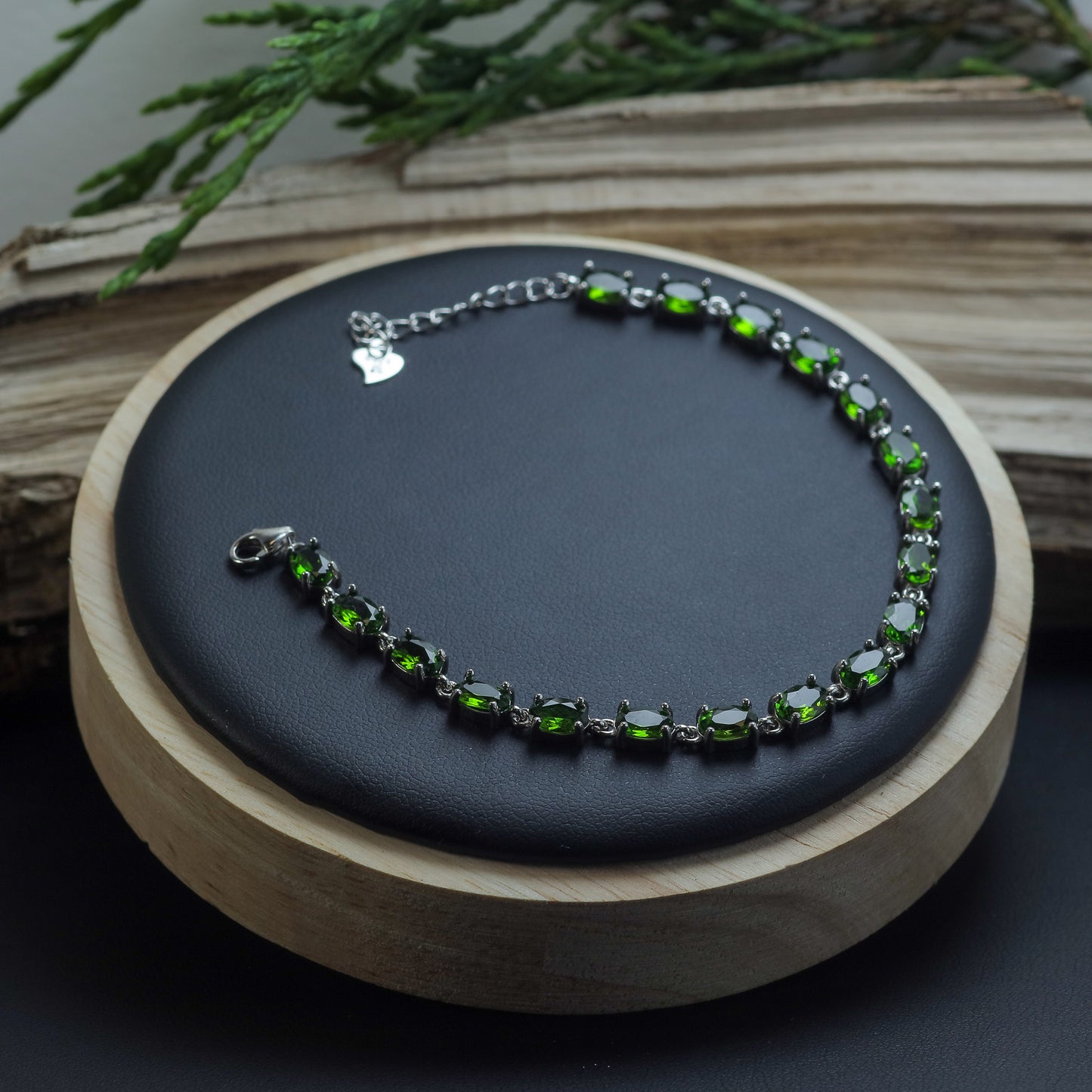 Natural Chrome Diopside Sterling Silver Tennis Bracelet