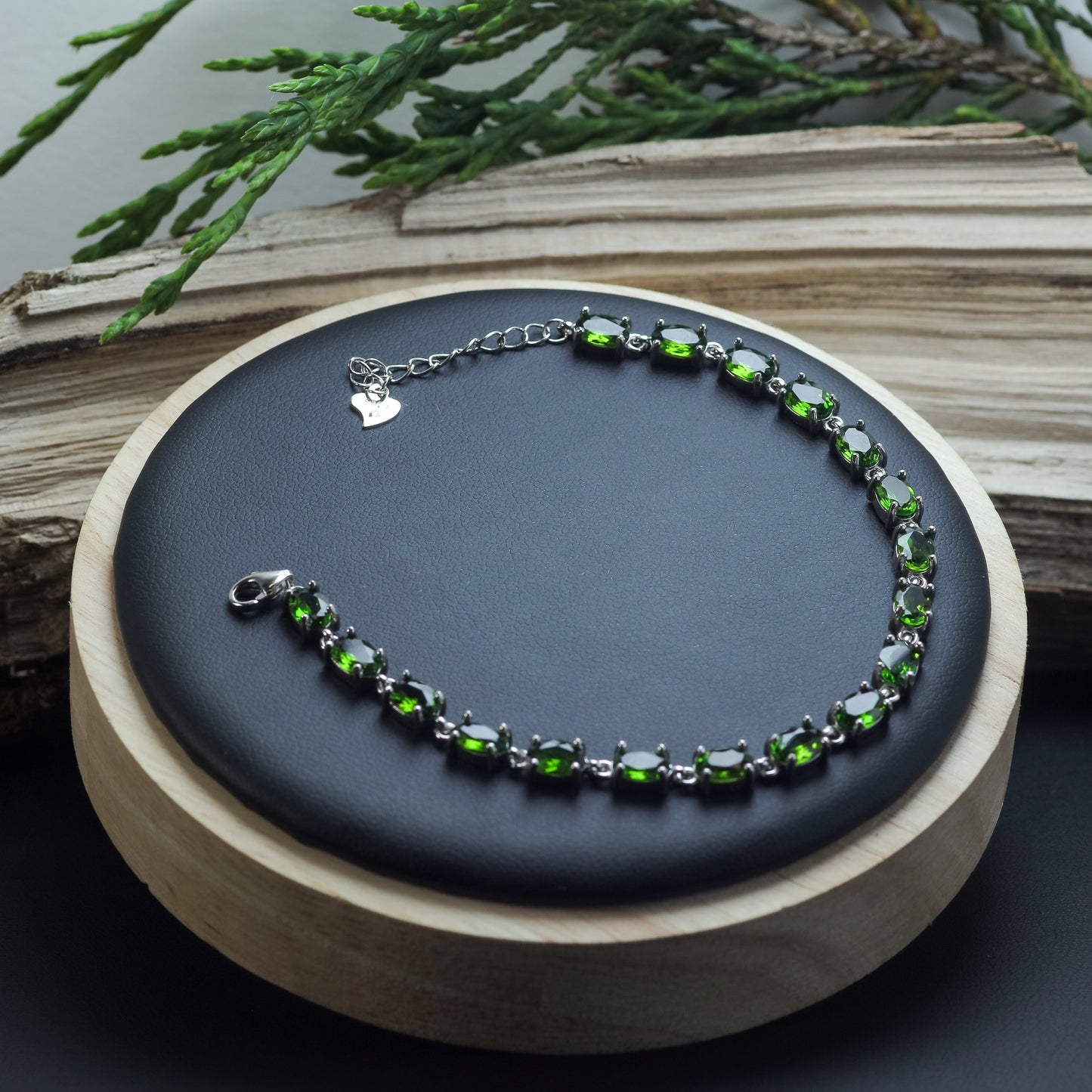 Natural Chrome Diopside Sterling Silver Tennis Bracelet