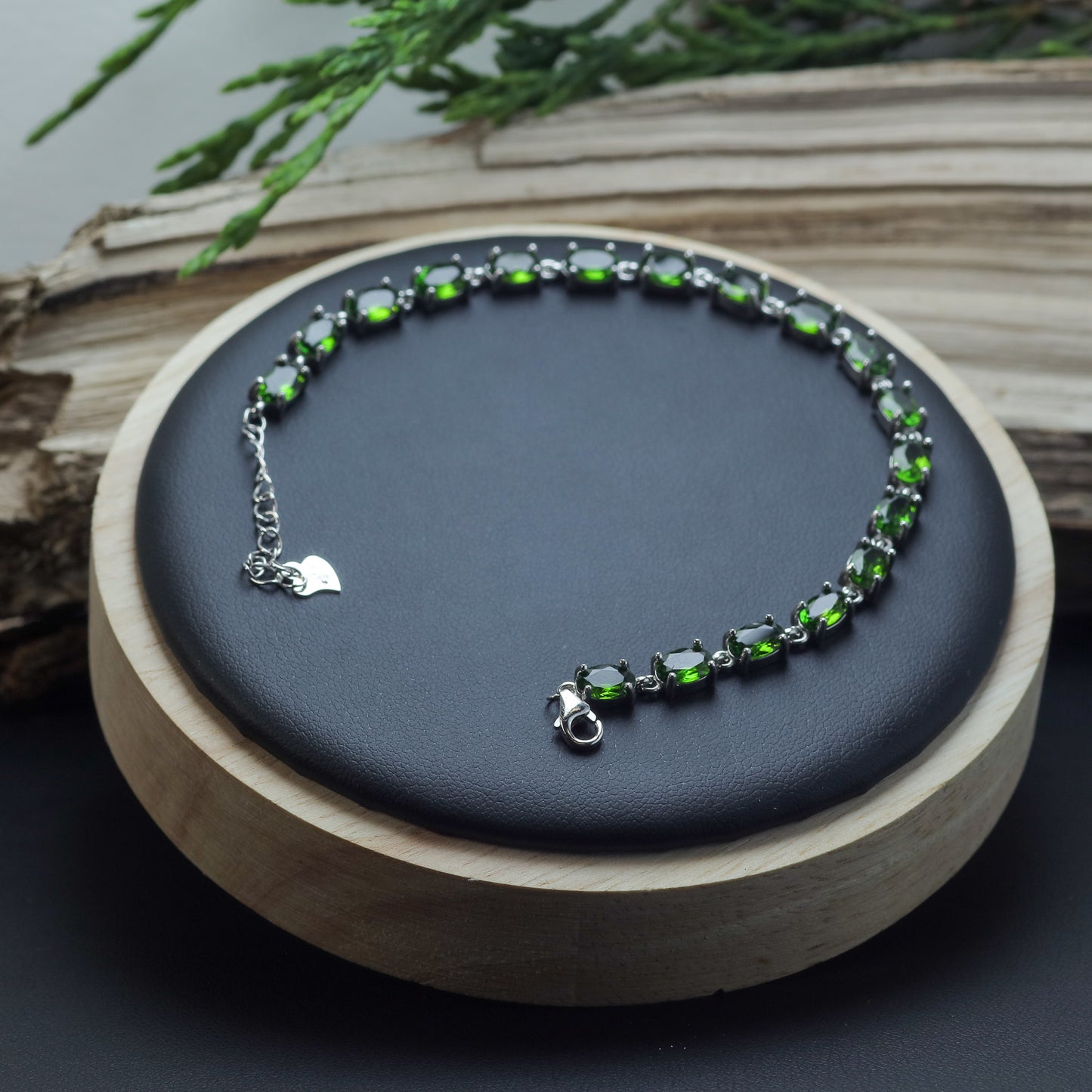 Natural Chrome Diopside Sterling Silver Tennis Bracelet