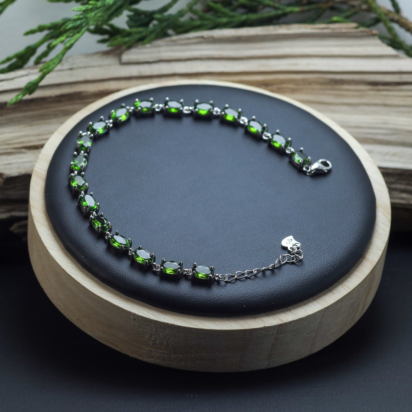 Natural Chrome Diopside Sterling Silver Tennis Bracelet