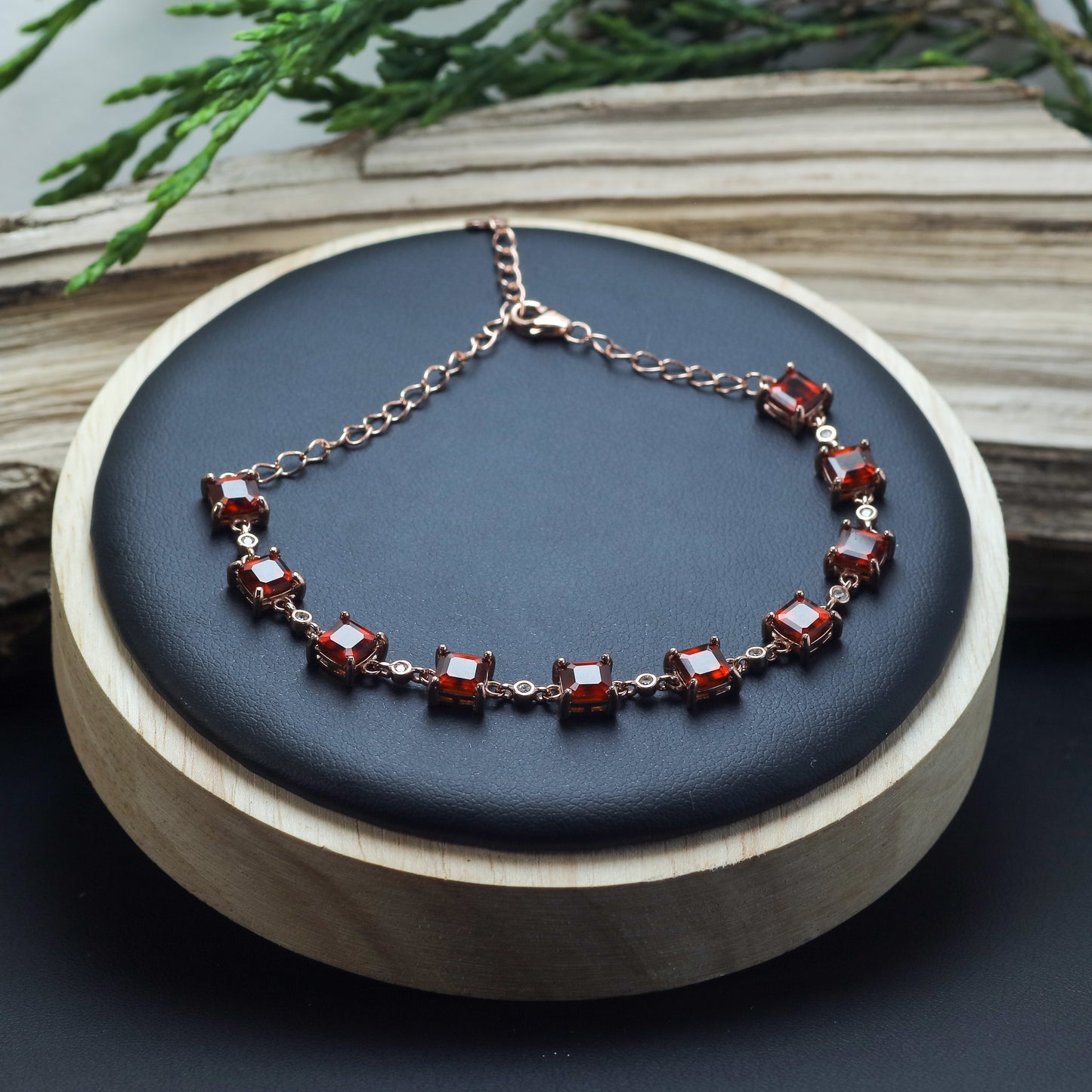 Natural Garnet Geometric Statement Chain Bracelet