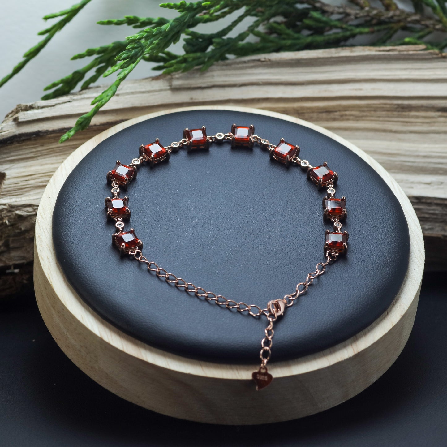 Natural Garnet Geometric Statement Chain Bracelet