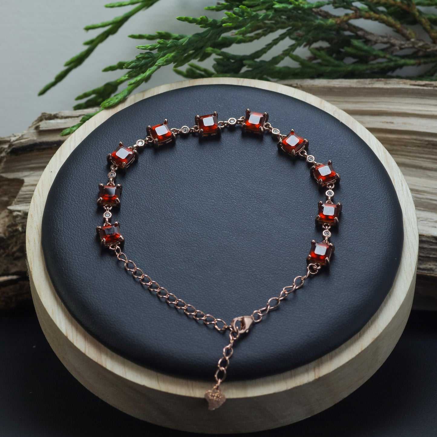 Natural Garnet Geometric Statement Chain Bracelet