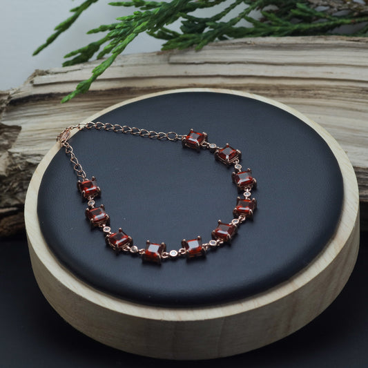 Natural Garnet Geometric Statement Chain Bracelet