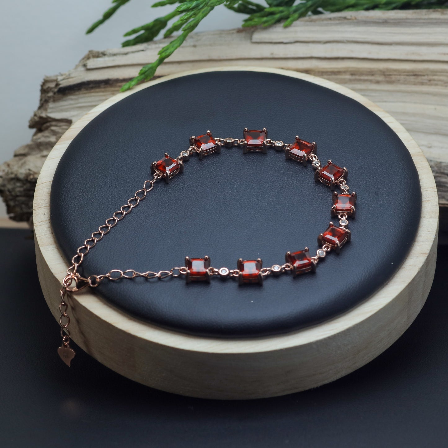 Natural Garnet Geometric Statement Chain Bracelet
