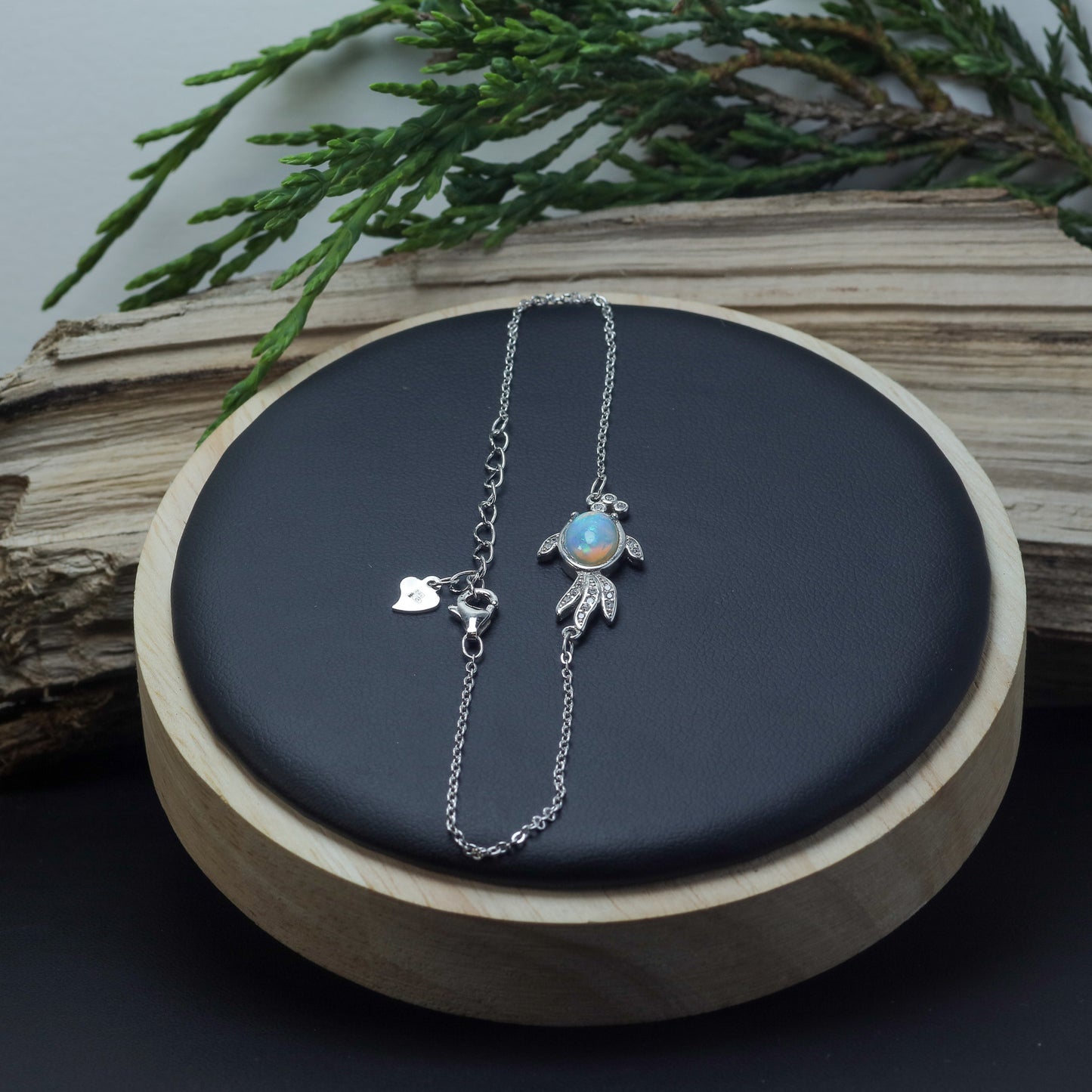 Natural Ethiopian Opal & Cubic Zirconia Fish Chain Bracelet