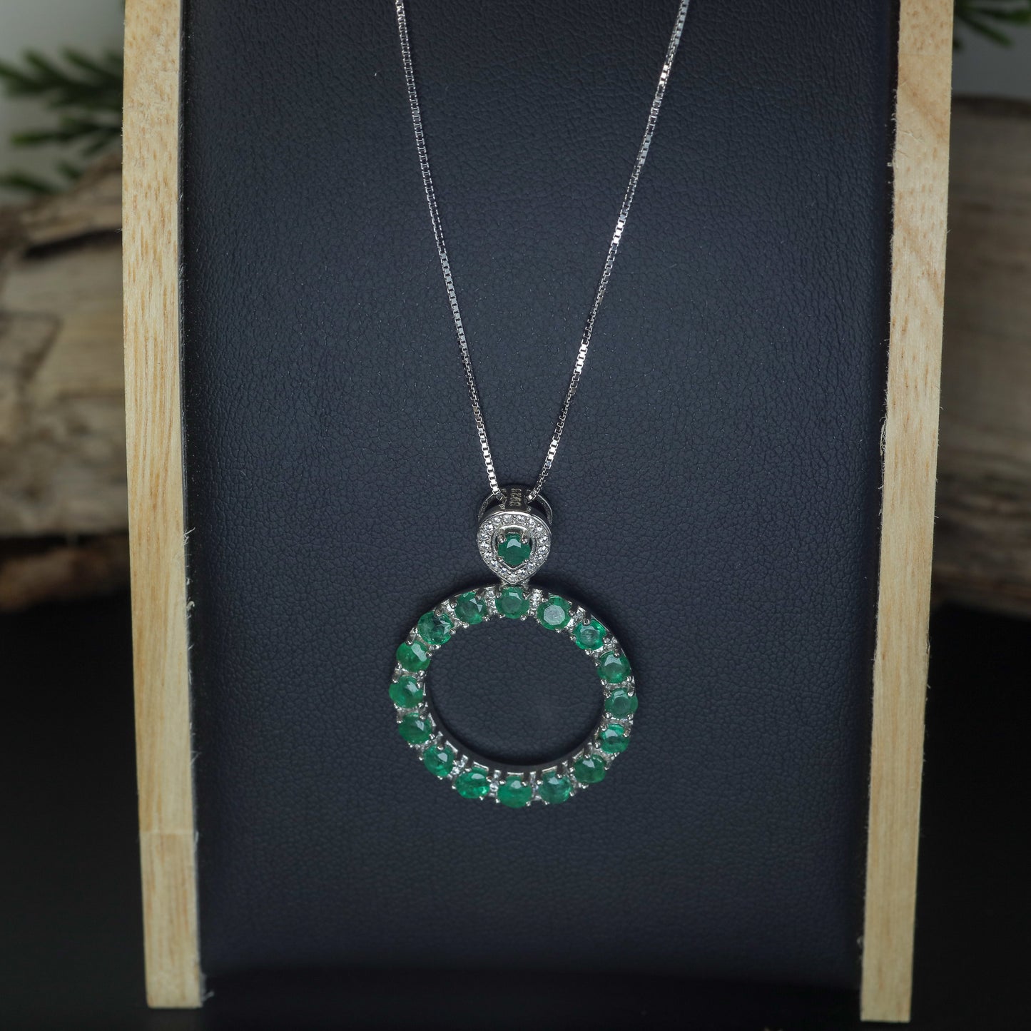 Natural Emerald Open Circle Pendant Necklace