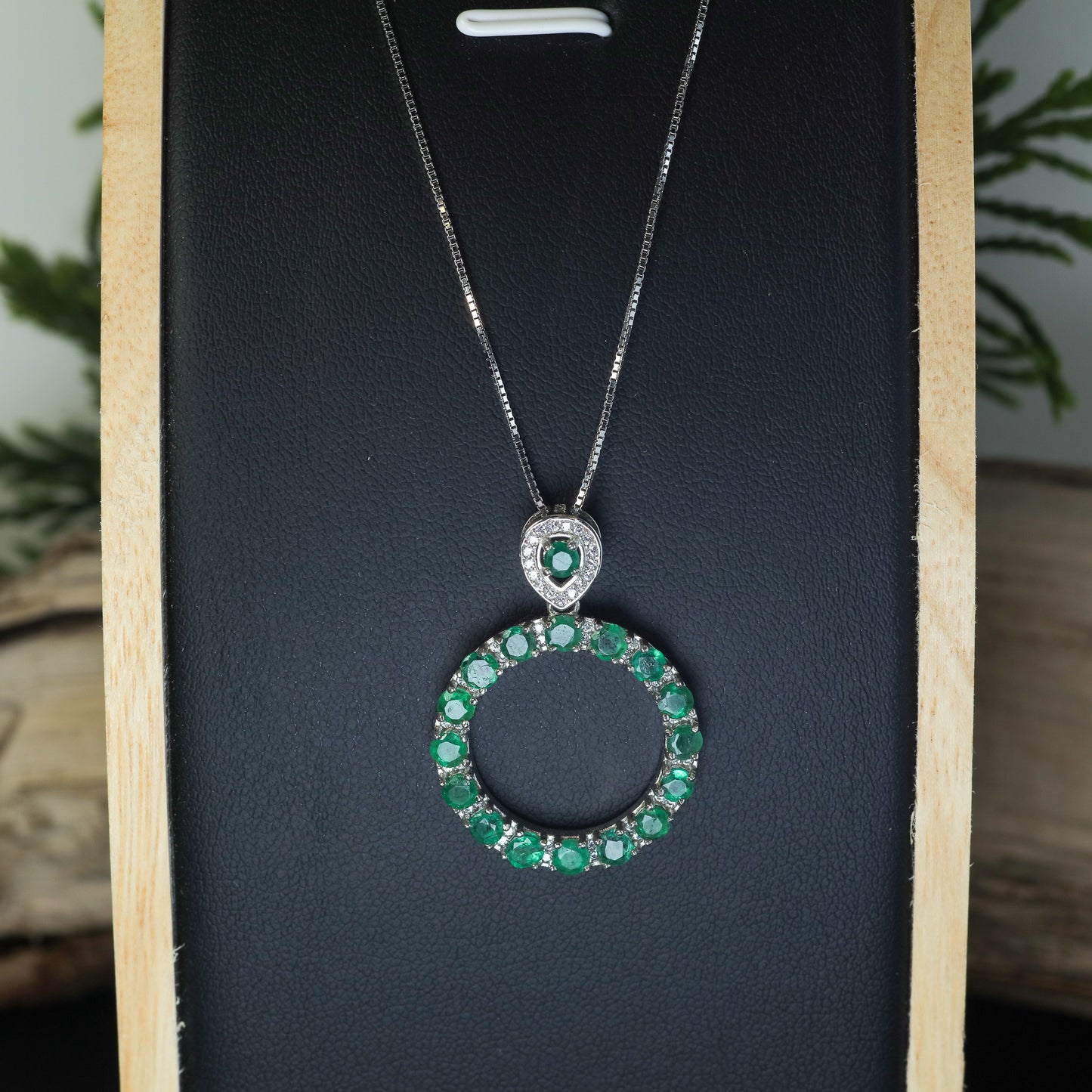 Natural Emerald Open Circle Pendant Necklace