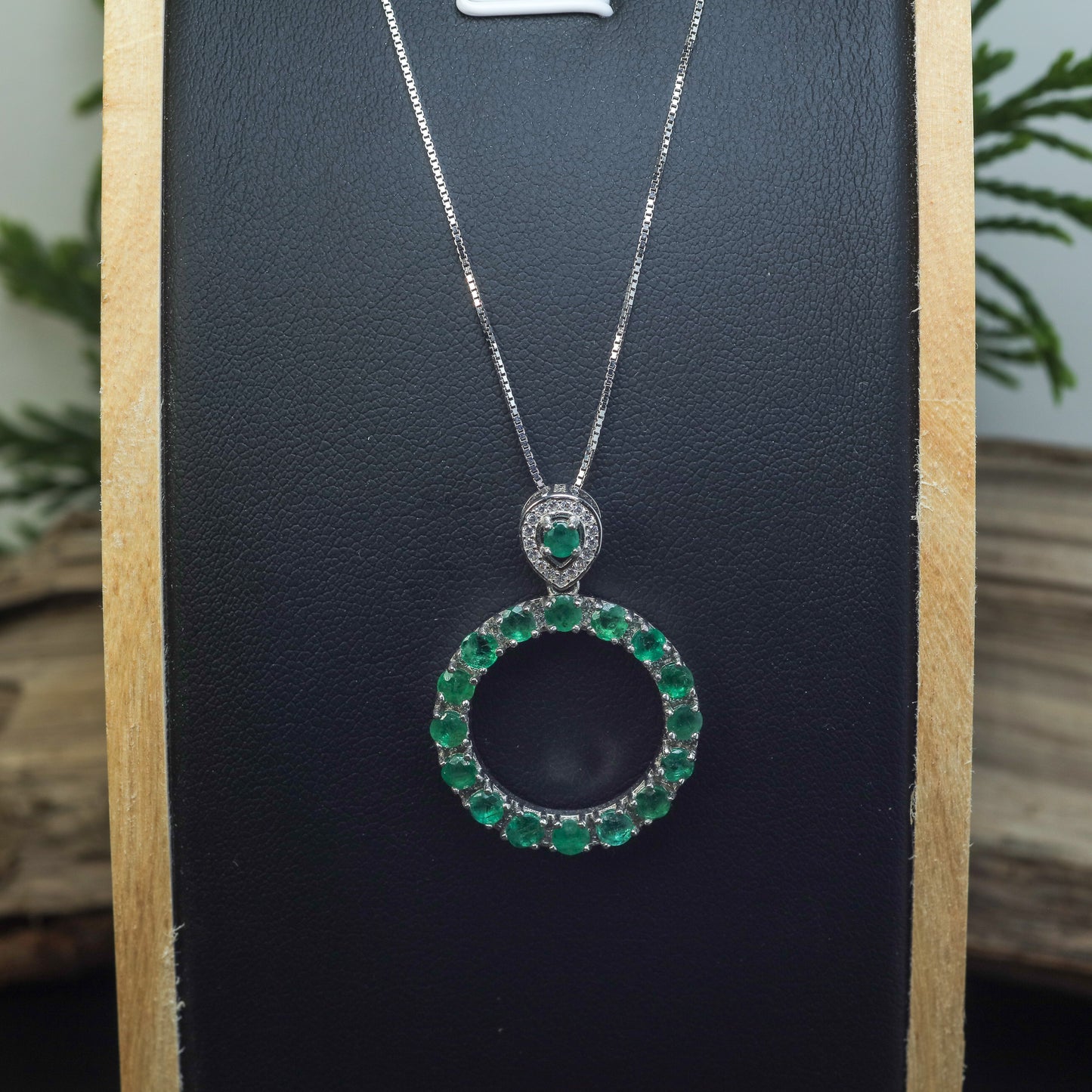 Natural Emerald Open Circle Pendant Necklace