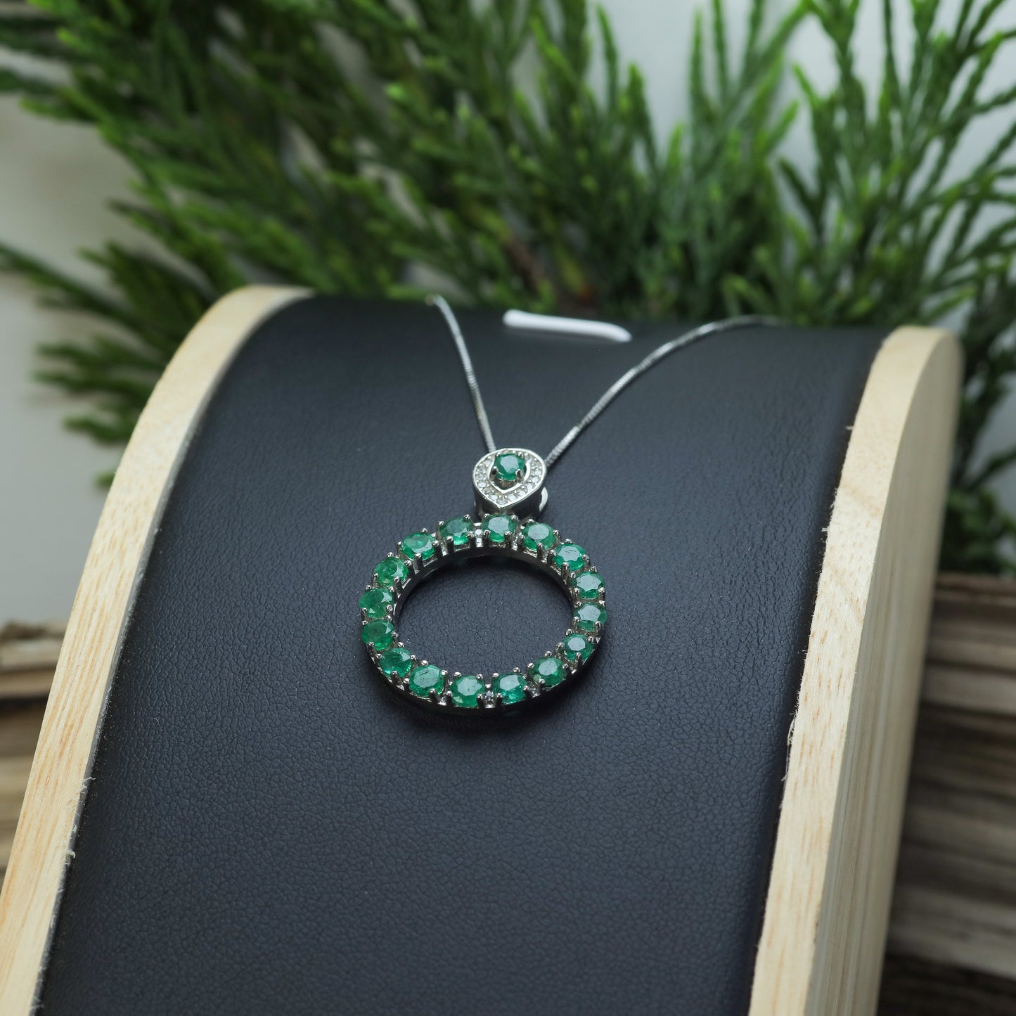Natural Emerald Open Circle Pendant Necklace