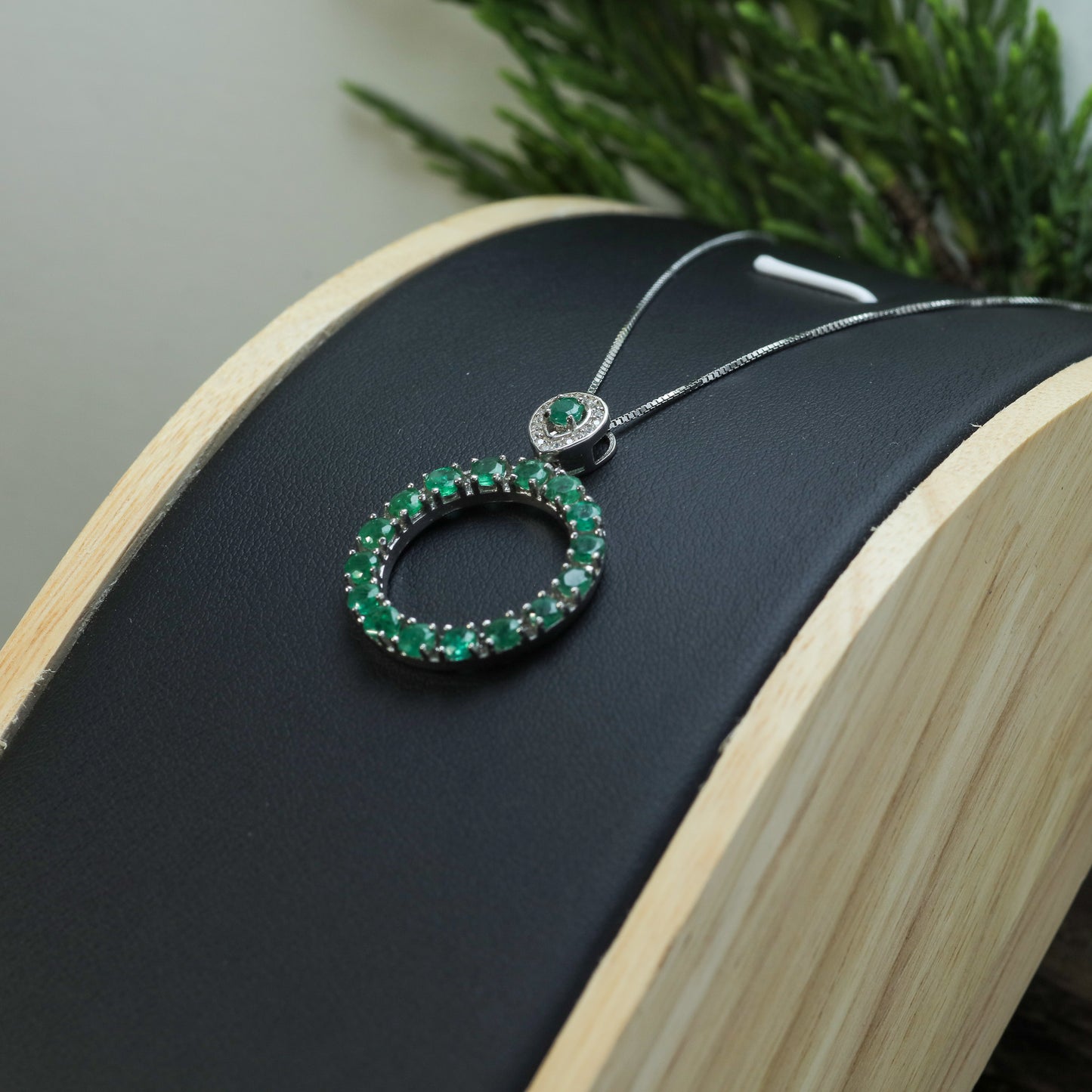 Natural Emerald Open Circle Pendant Necklace