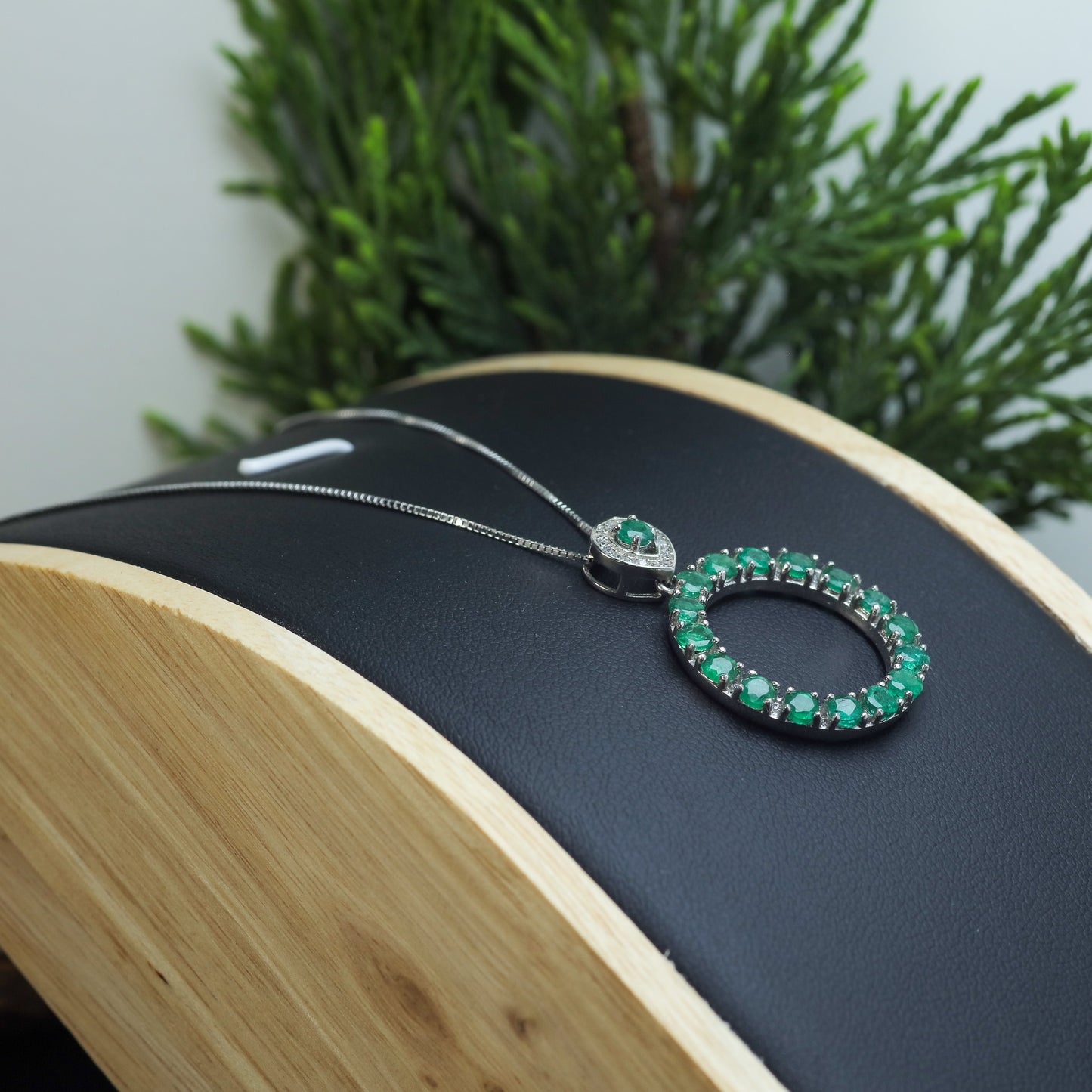 Natural Emerald Open Circle Pendant Necklace