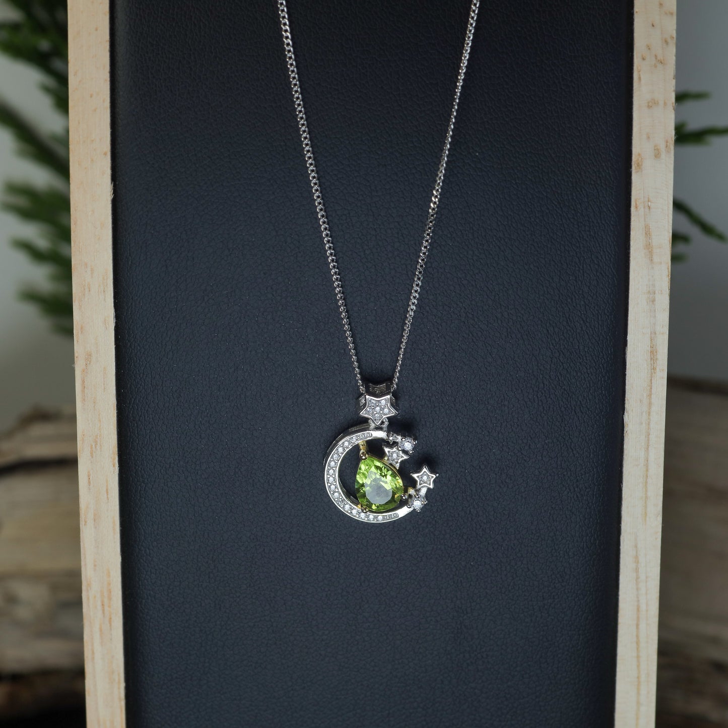 Natural Peridot Celestial Moon & Star Pendant Necklace