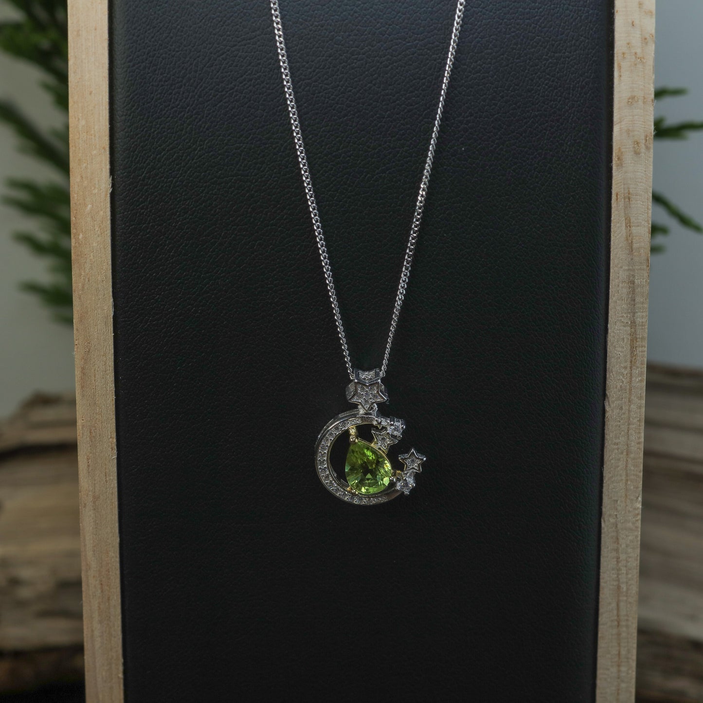 Natural Peridot Celestial Moon & Star Pendant Necklace