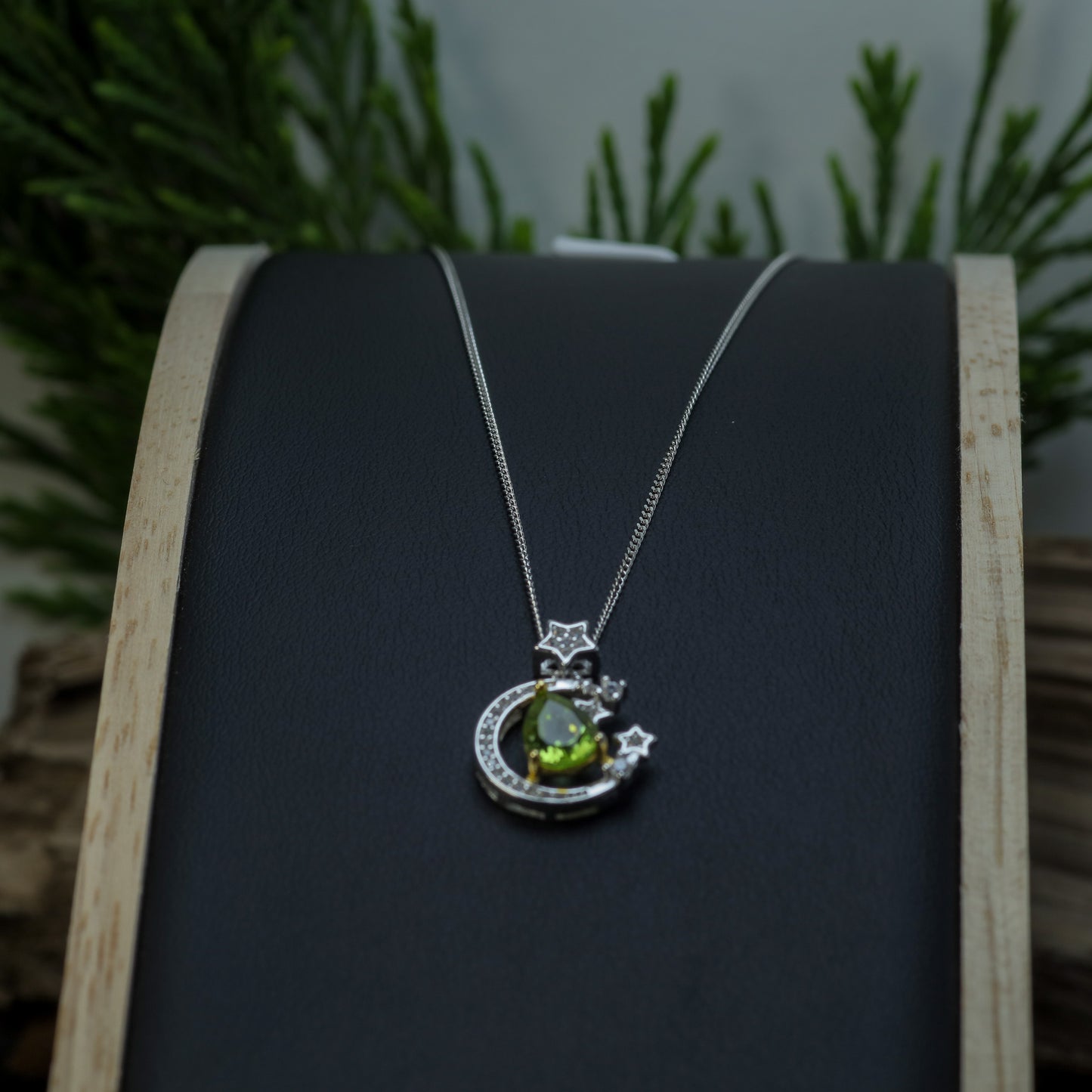 Natural Peridot Celestial Moon & Star Pendant Necklace