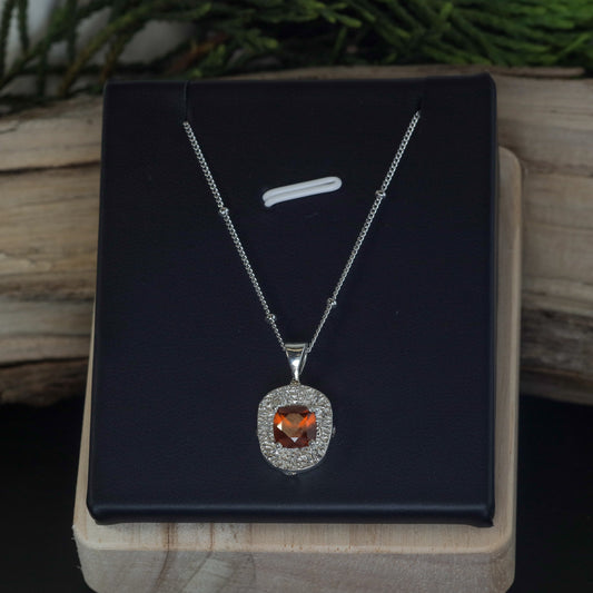Cushion-Cut Hessonite Garnet Organic Pendant Necklace
