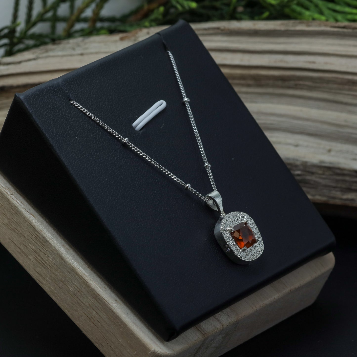 Cushion-Cut Hessonite Garnet Organic Pendant Necklace
