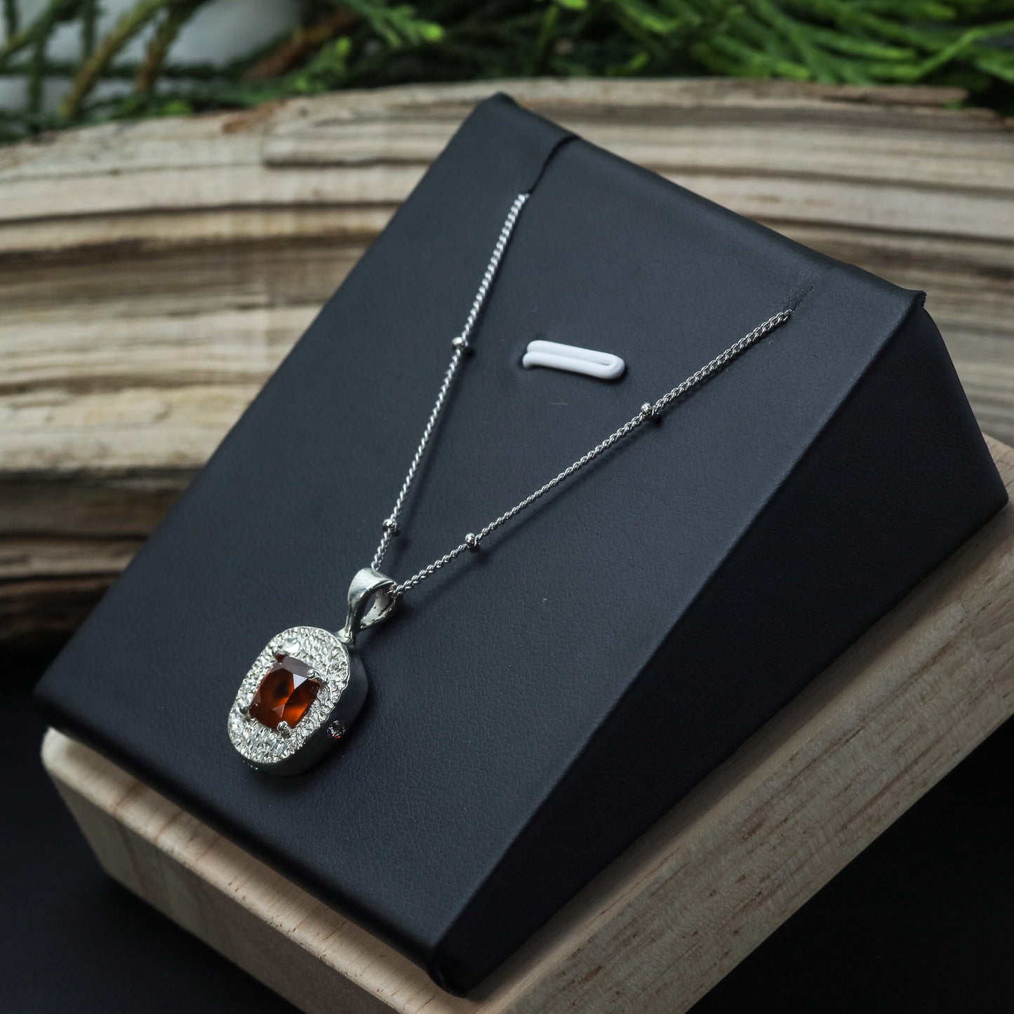 Cushion-Cut Hessonite Garnet Organic Pendant Necklace