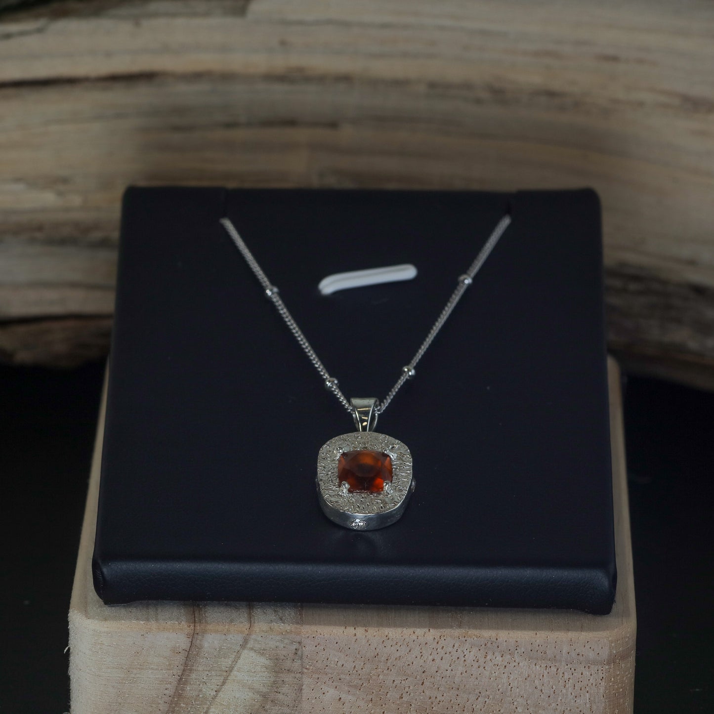Cushion-Cut Hessonite Garnet Organic Pendant Necklace