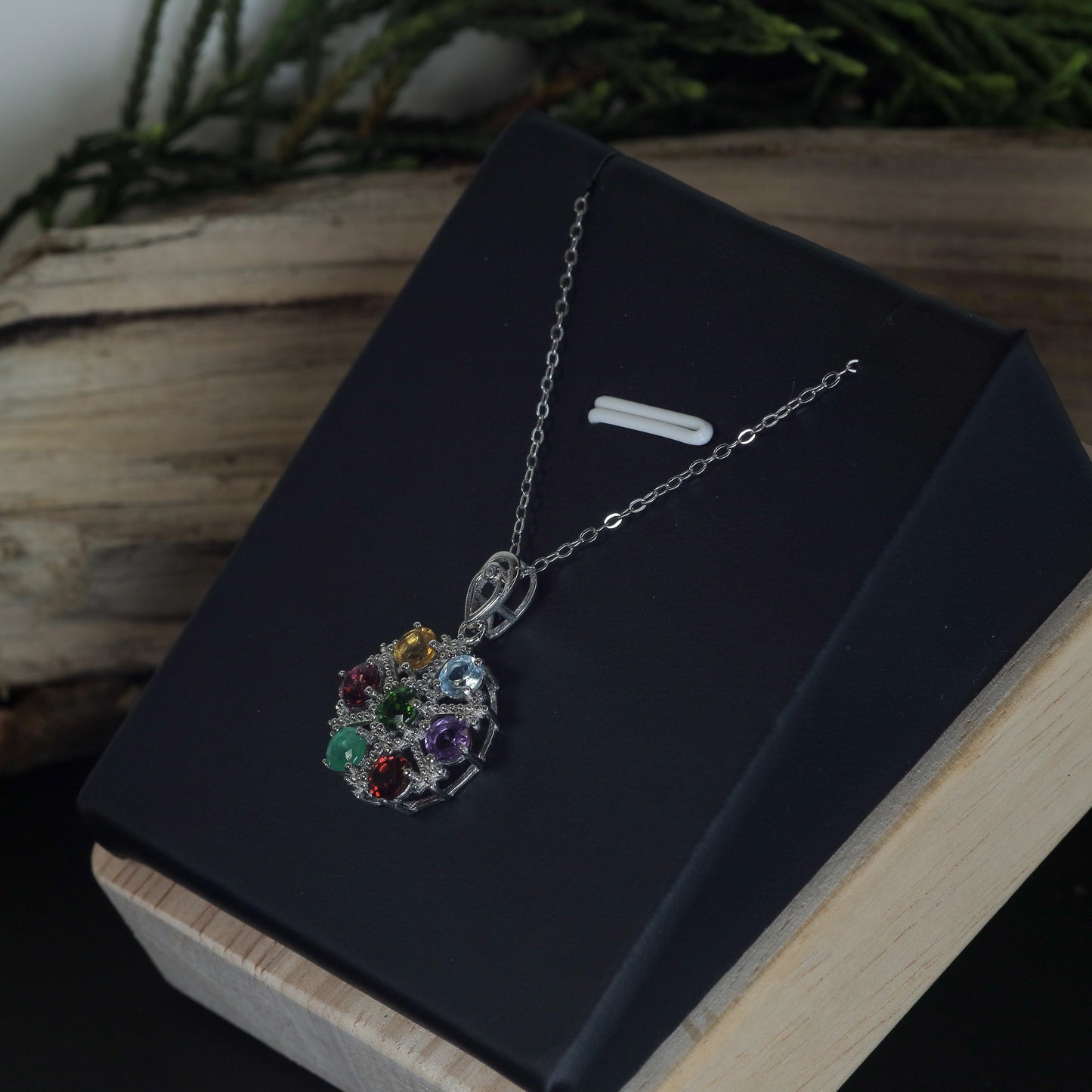 Natural Multi-Gemstone Wheel Pendant Necklace