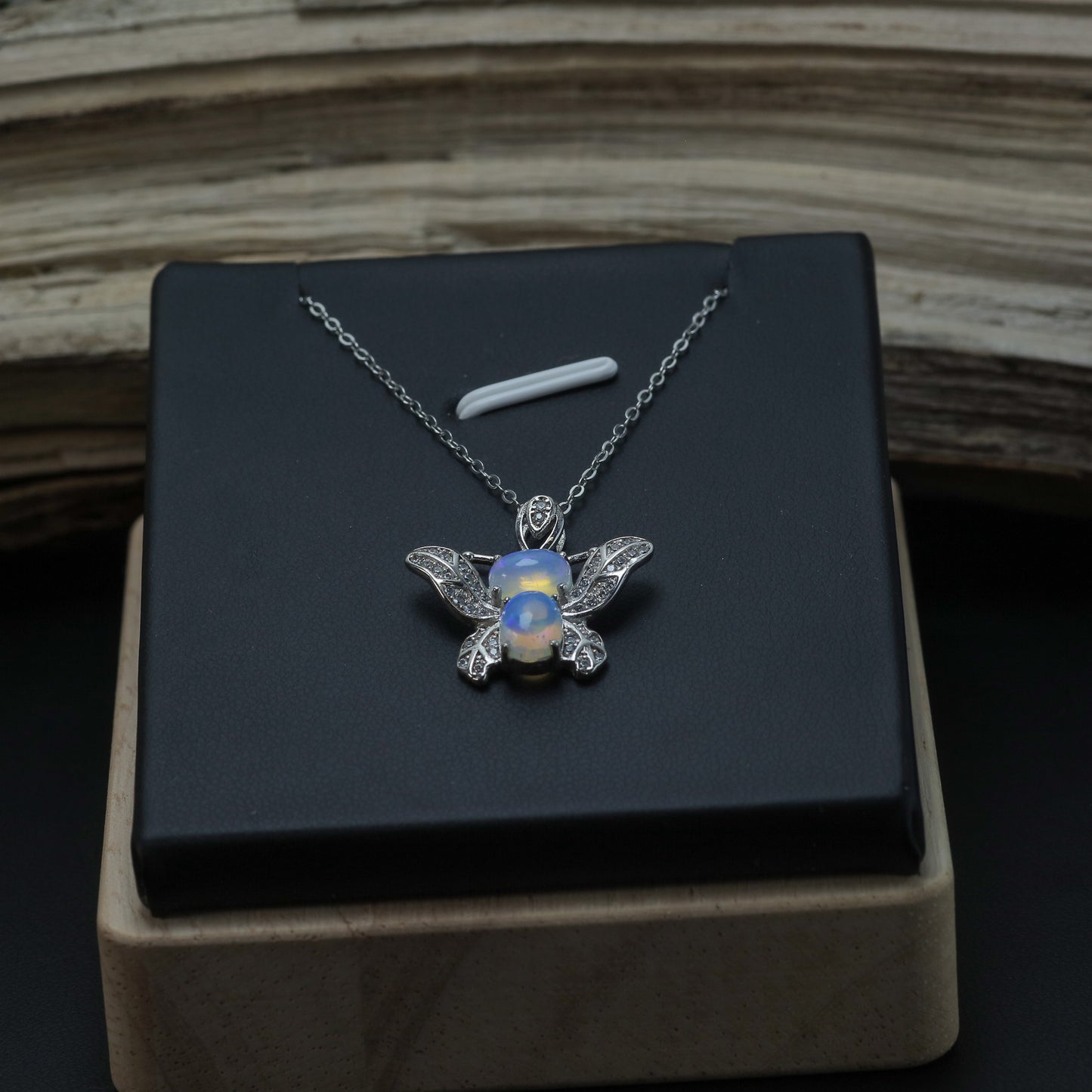 Natural Ethiopian Opal Bee Pendant Necklace