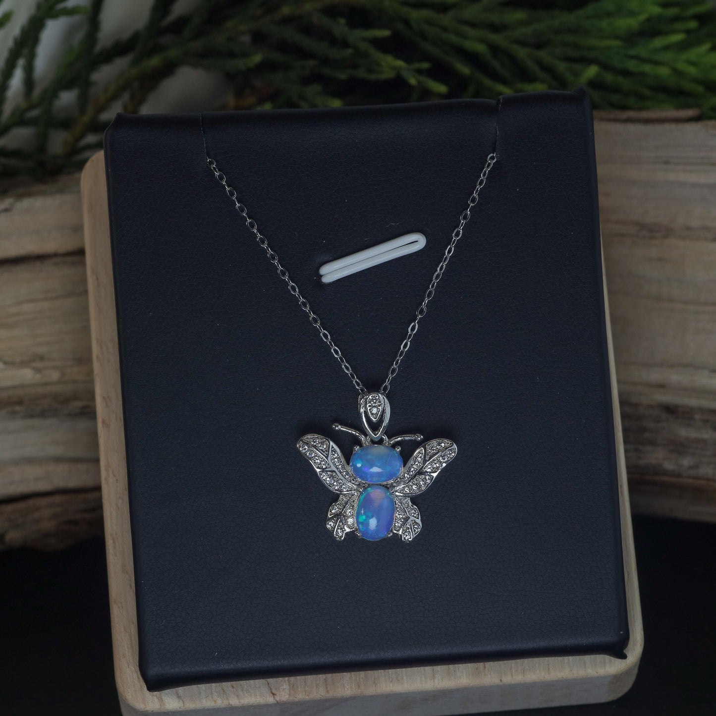 Natural Ethiopian Opal Bee Pendant Necklace