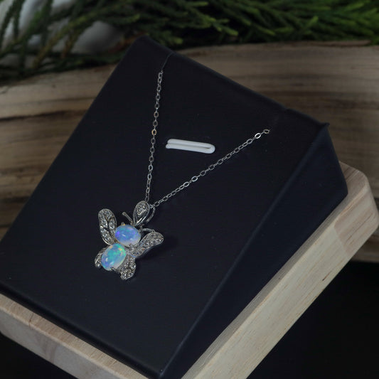 Natural Ethiopian Opal Bee Pendant Necklace