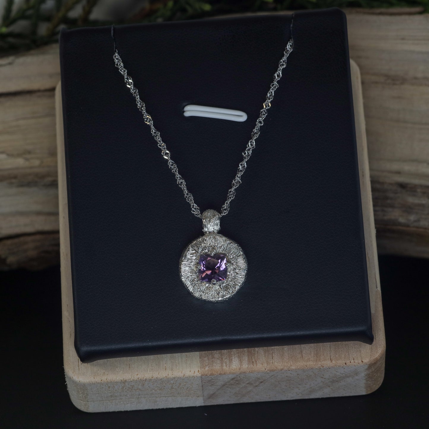 Hand-Textured Cushion Amethyst Statement Pendant Necklace