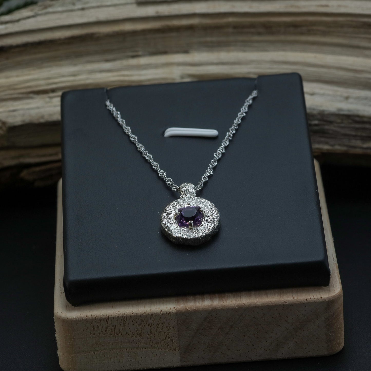 Hand-Textured Cushion Amethyst Statement Pendant Necklace