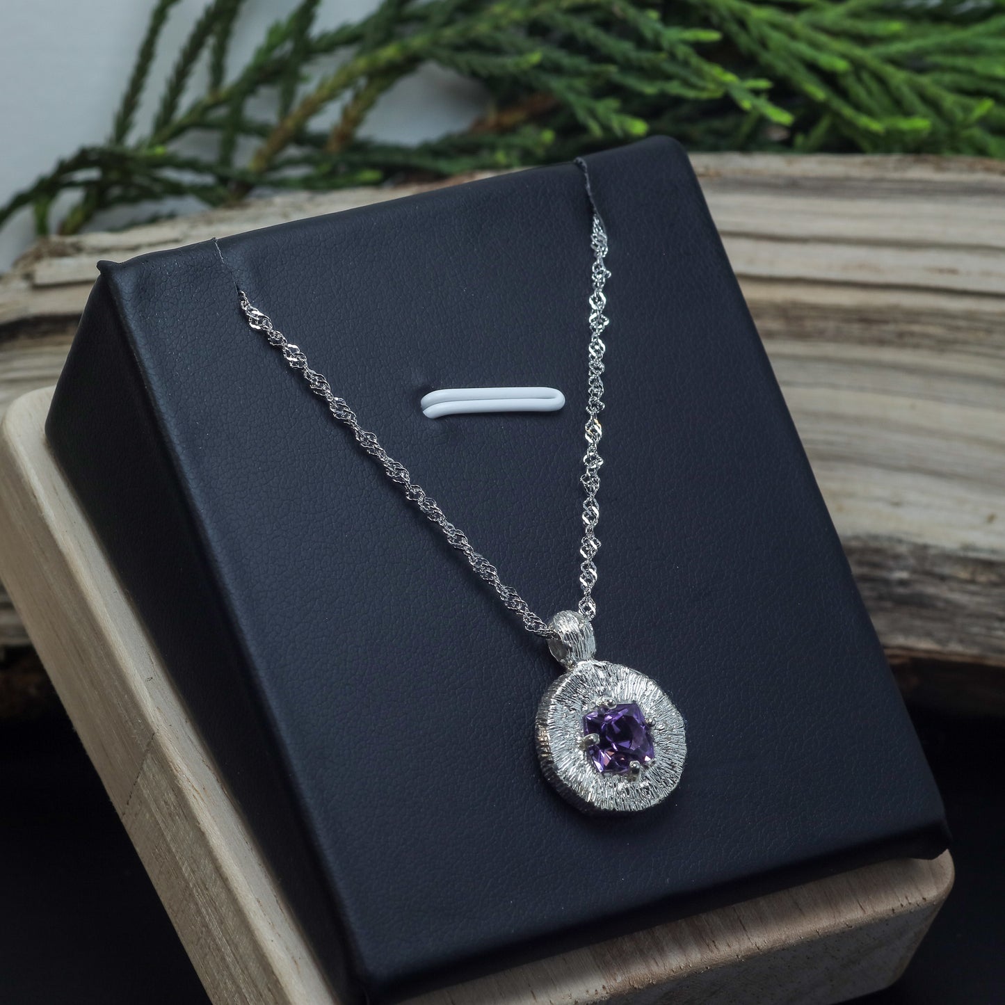 Hand-Textured Cushion Amethyst Statement Pendant Necklace