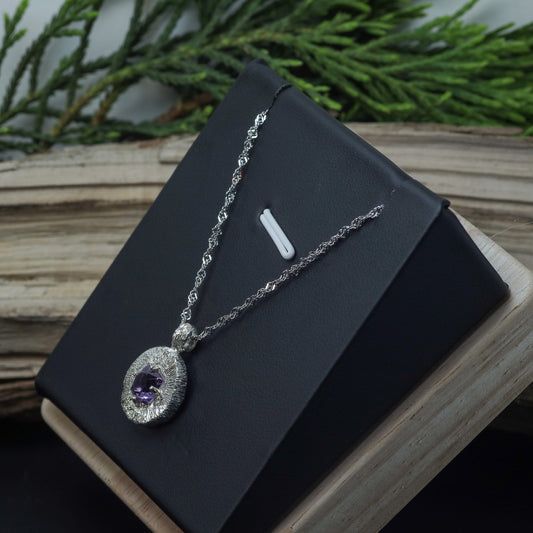 Hand-Textured Cushion Amethyst Statement Pendant Necklace