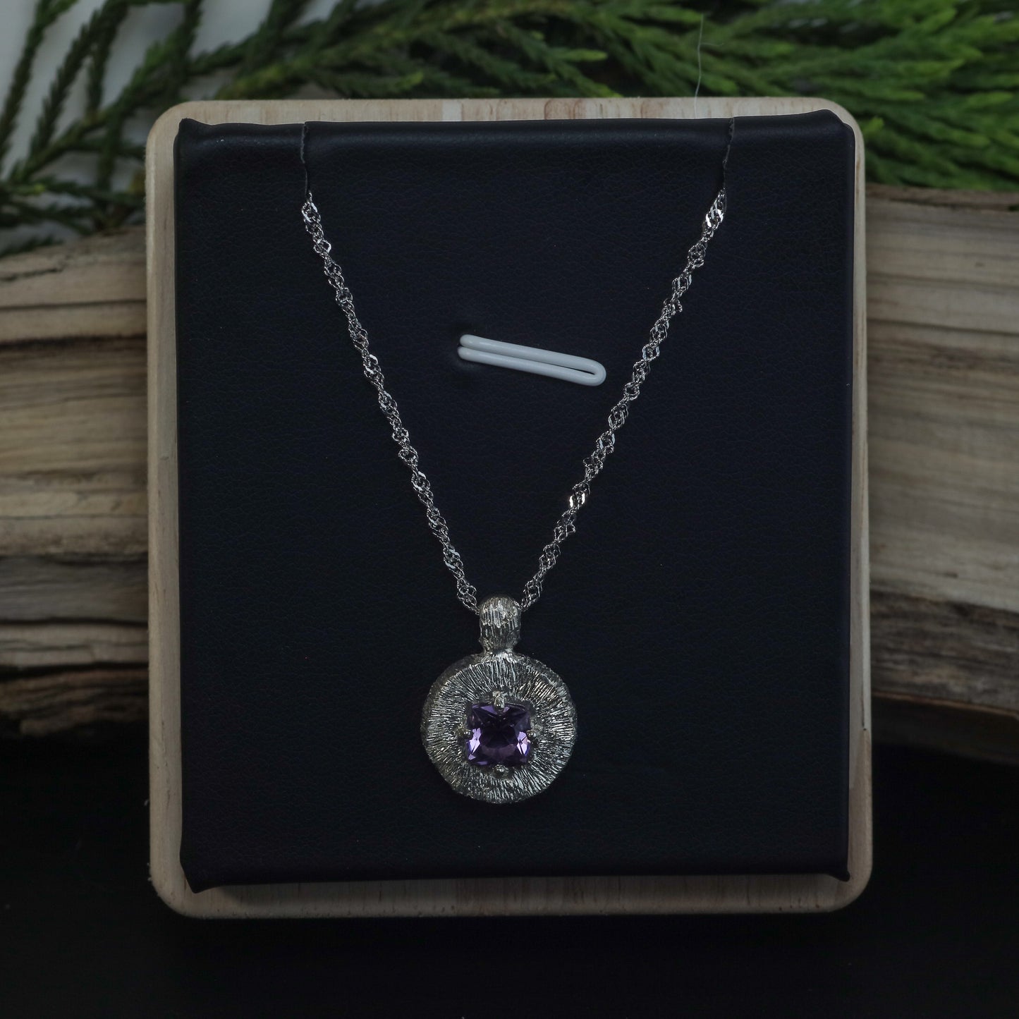 Hand-Textured Cushion Amethyst Statement Pendant Necklace