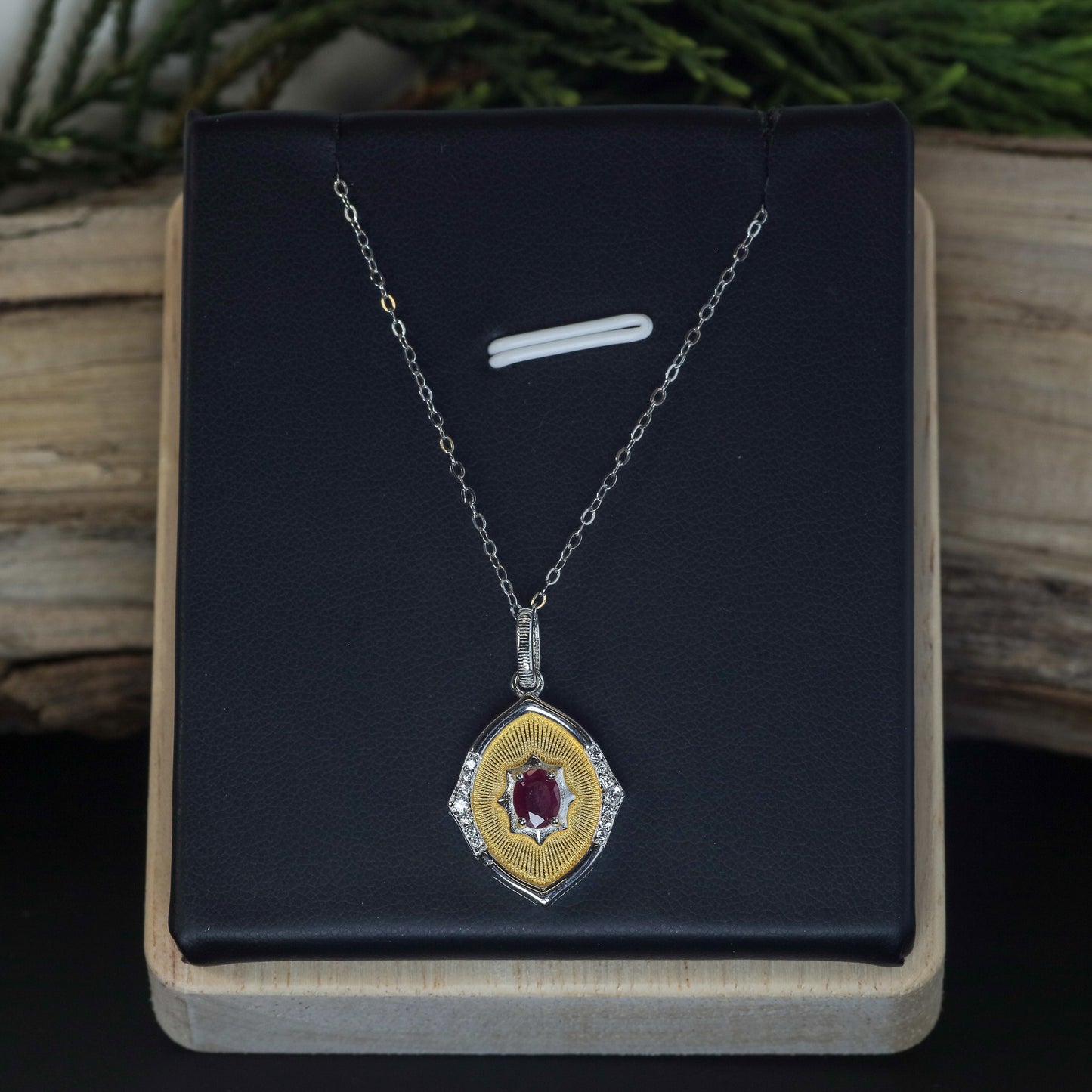 Natural Ruby Two-Tone Statement Pendant / Necklace
