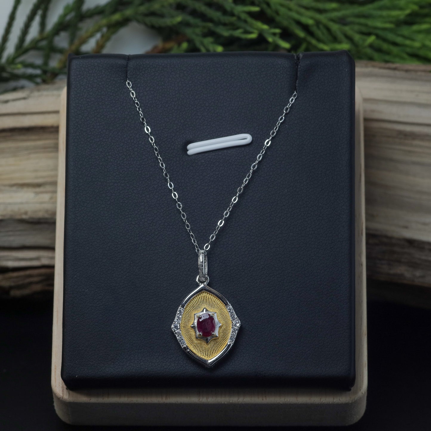 Natural Ruby Two-Tone Statement Pendant / Necklace