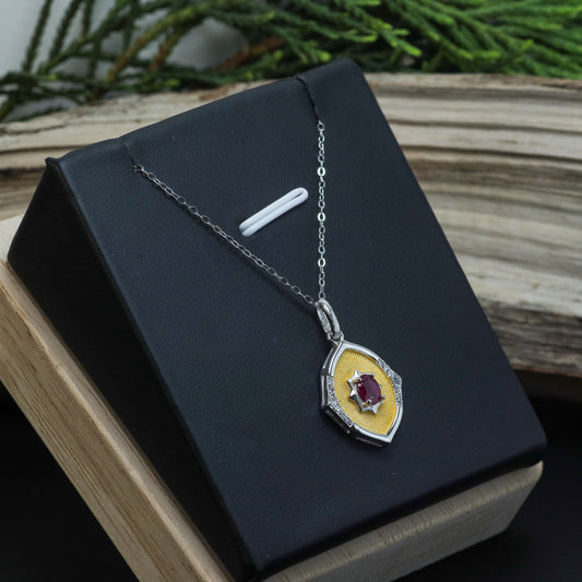 Natural Ruby Two-Tone Statement Pendant / Necklace