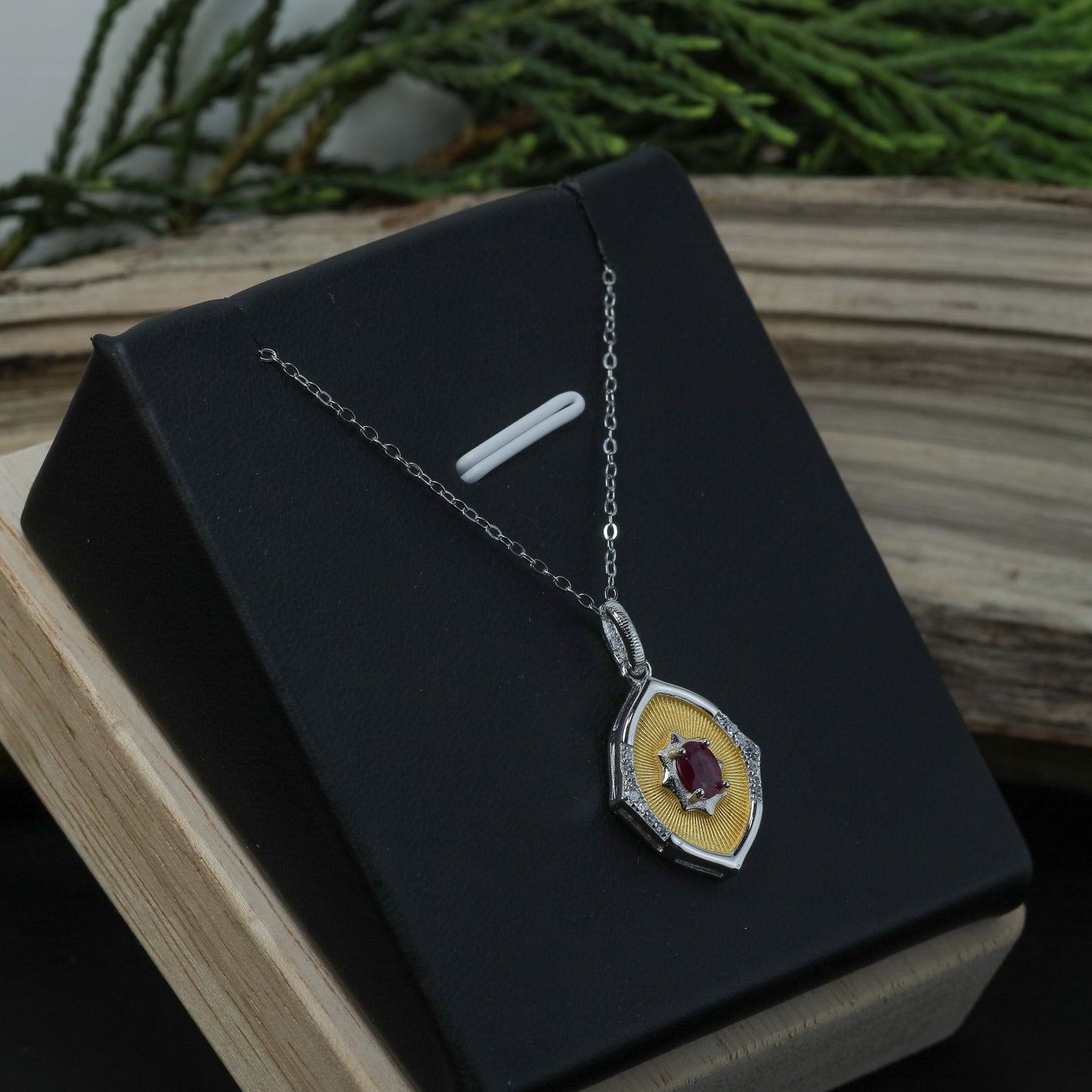 Natural Ruby Two-Tone Statement Pendant / Necklace