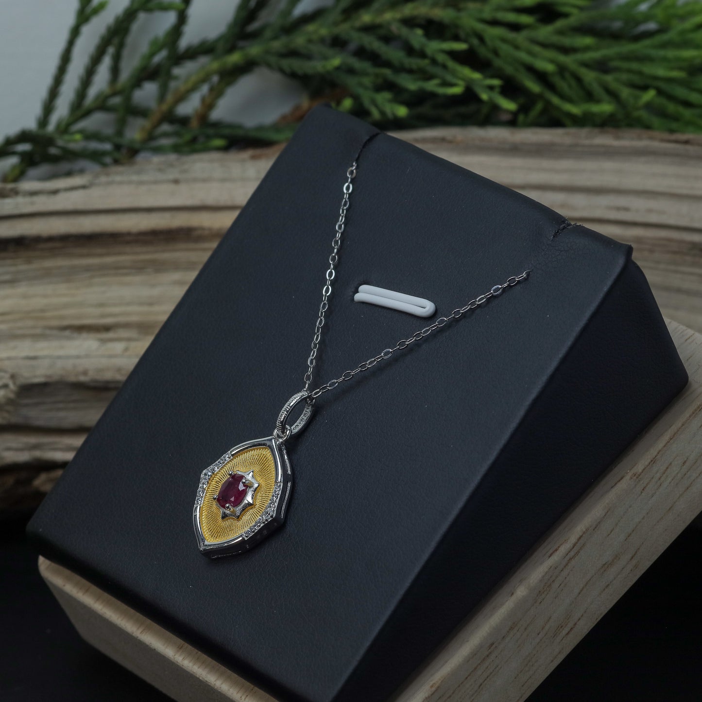 Natural Ruby Two-Tone Statement Pendant / Necklace