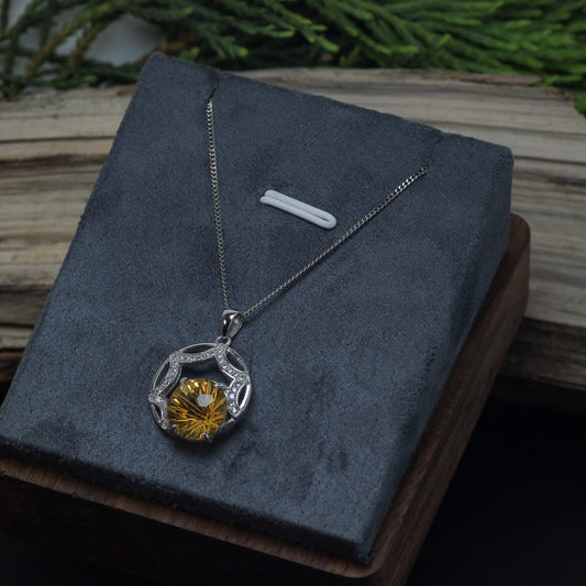 Natural Citrine Sunburst Accent Pendant Necklace